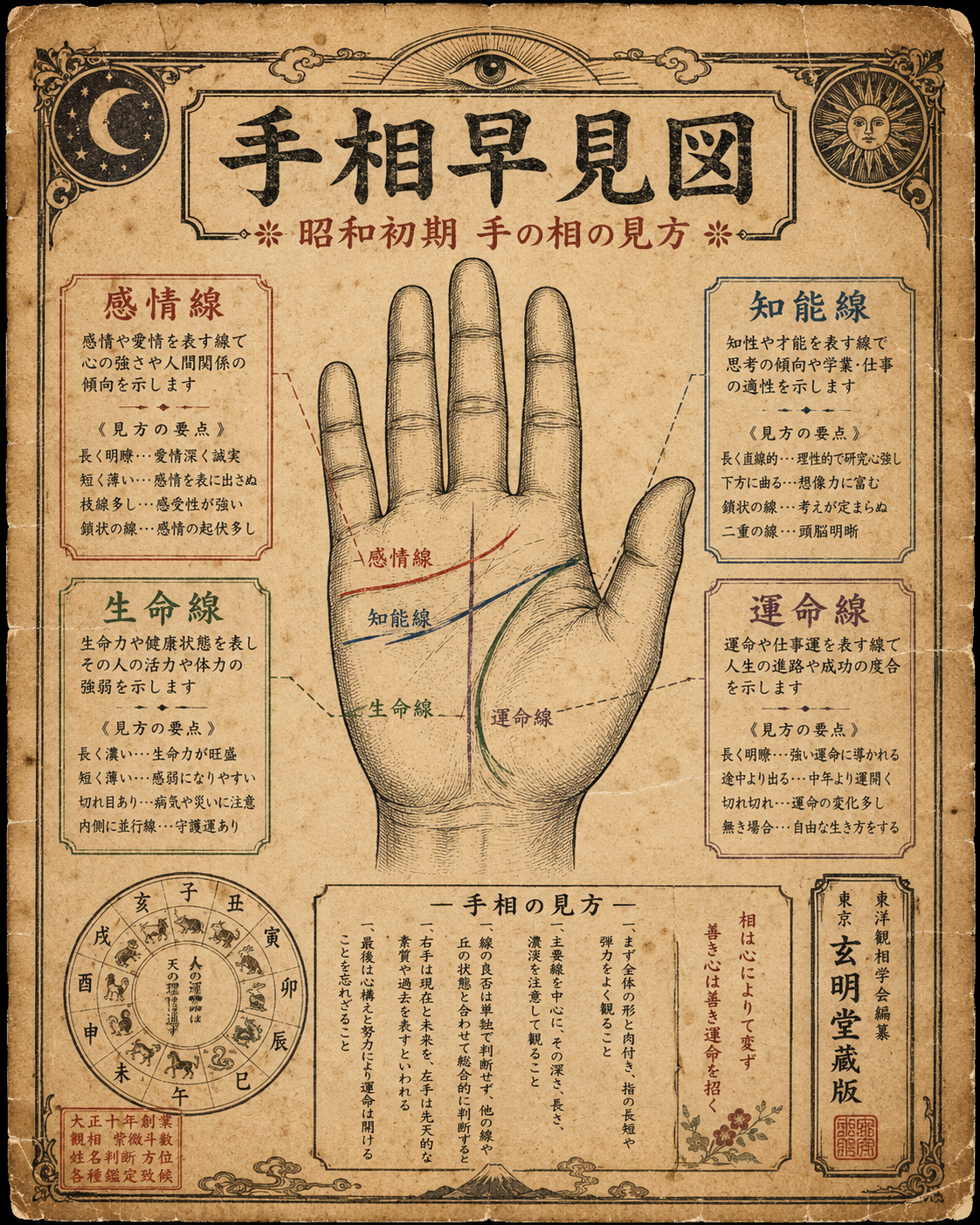 昭和初期風の手相早見図